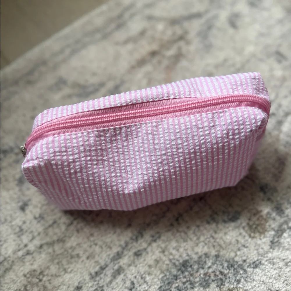 Seersucker Pencil Makeup Case Pink Stripe